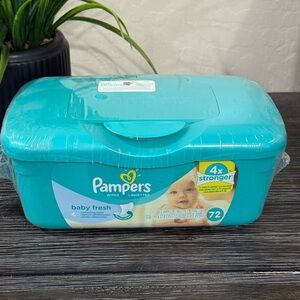 Pampers Baby Fresh Wipes Dispenser Sealed Pop Up Container Blue Green New